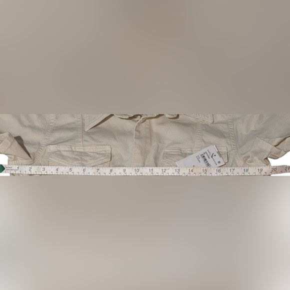 Good American Fit For Success Twill Palazzo Crop Jumpsuit in Ecru, Size: Large - Picture 12 of 14